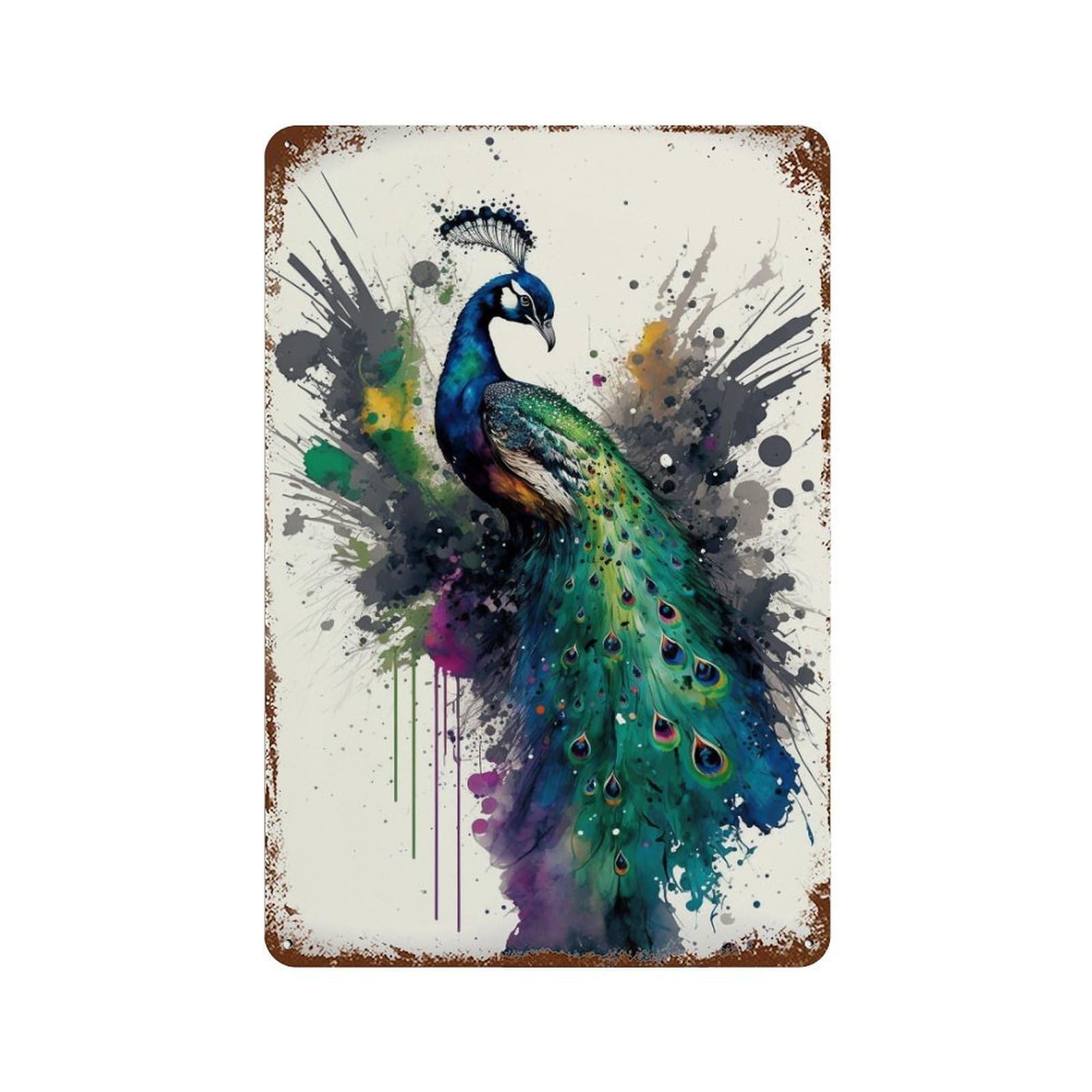 Rustic Tin Plaque Colorful Peacock Art Print-8 11.8"x7.9", Vintage Wall Decor for Pub, Kitchen And Man Cave Decor