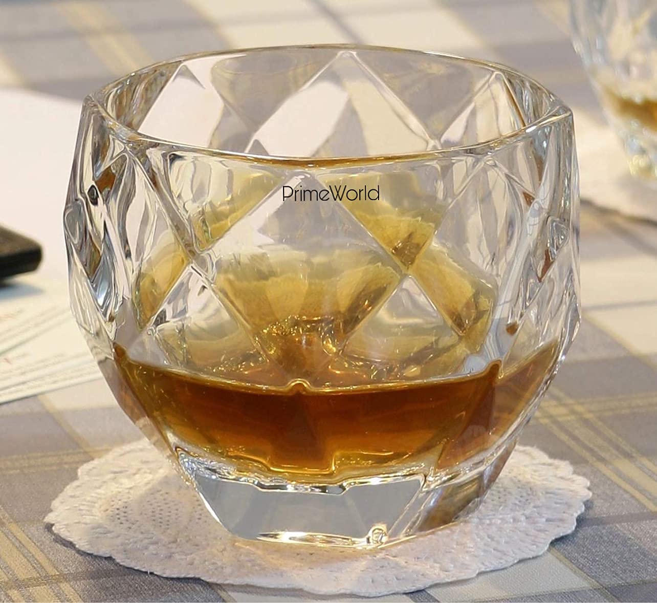 PrimeWorld Diamond Whiskey Glasses Set of 2 Pcs 300 ml European Design Double Old Fashioned for Scotch Bourbon Rum Whisky etc (Clear (2 Pcs), 2)