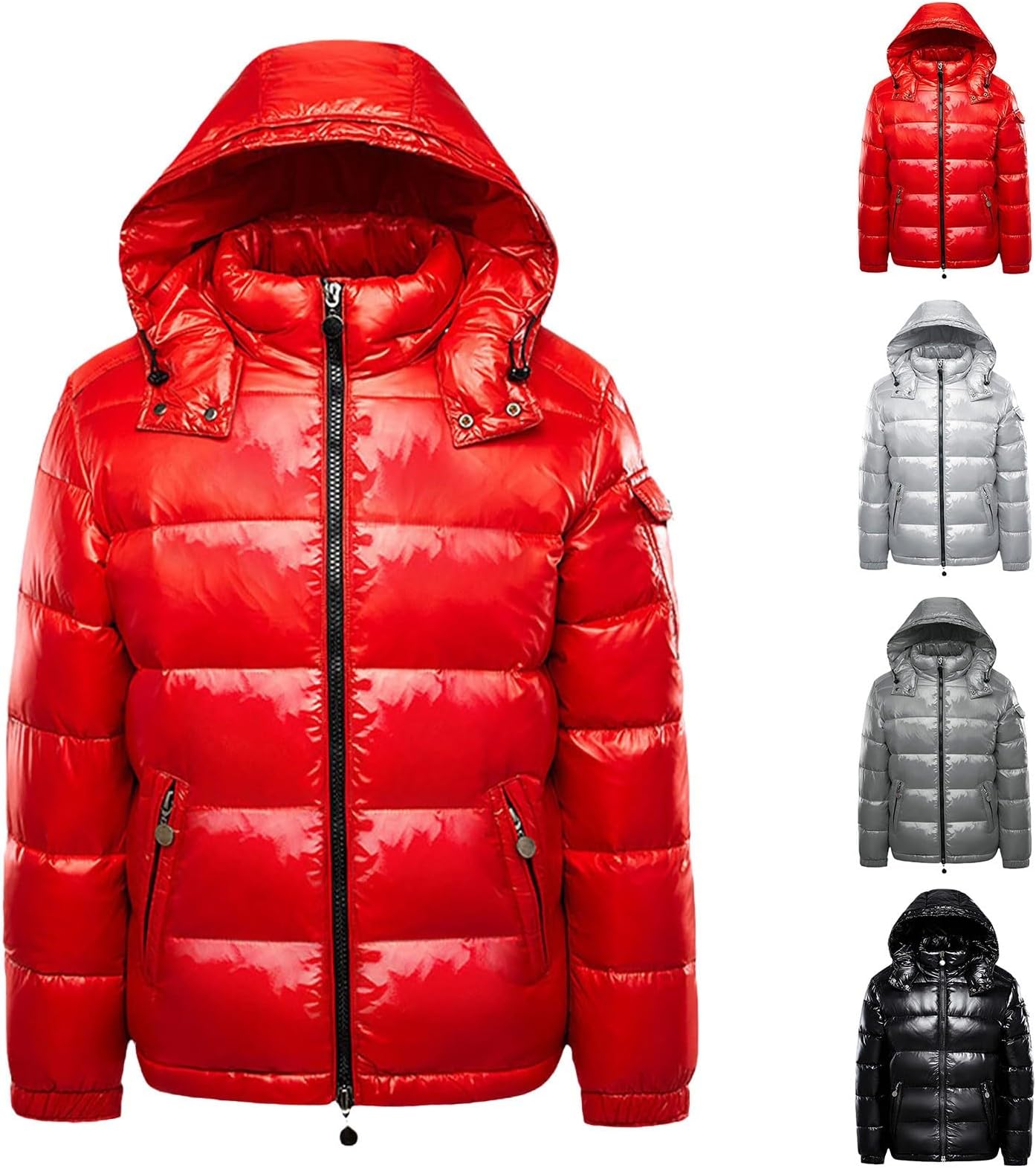 Women's Shiny Down Jacket, Winter Jacket, Women's Waterproof Windproof Quilted Jacket with Hood, Down Coat with Zip, Winter Coat, Shiny Puffer Jackets, Long Sleeve Transition Jacket