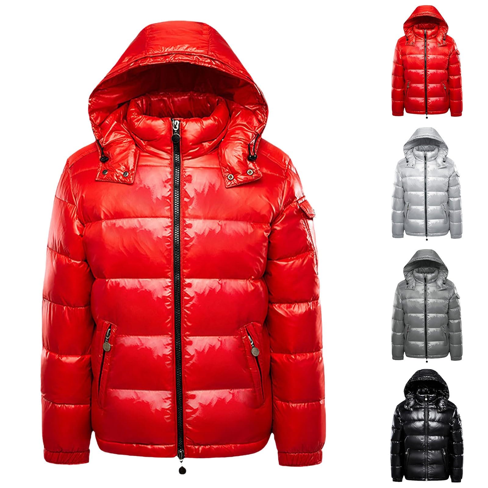 Women's Shiny Down Jacket, Winter Jacket, Women's Waterproof Windproof Quilted Jacket with Hood, Down Coat with Zip, Winter Coat, Shiny Puffer Jackets, Long Sleeve Transition Jacket