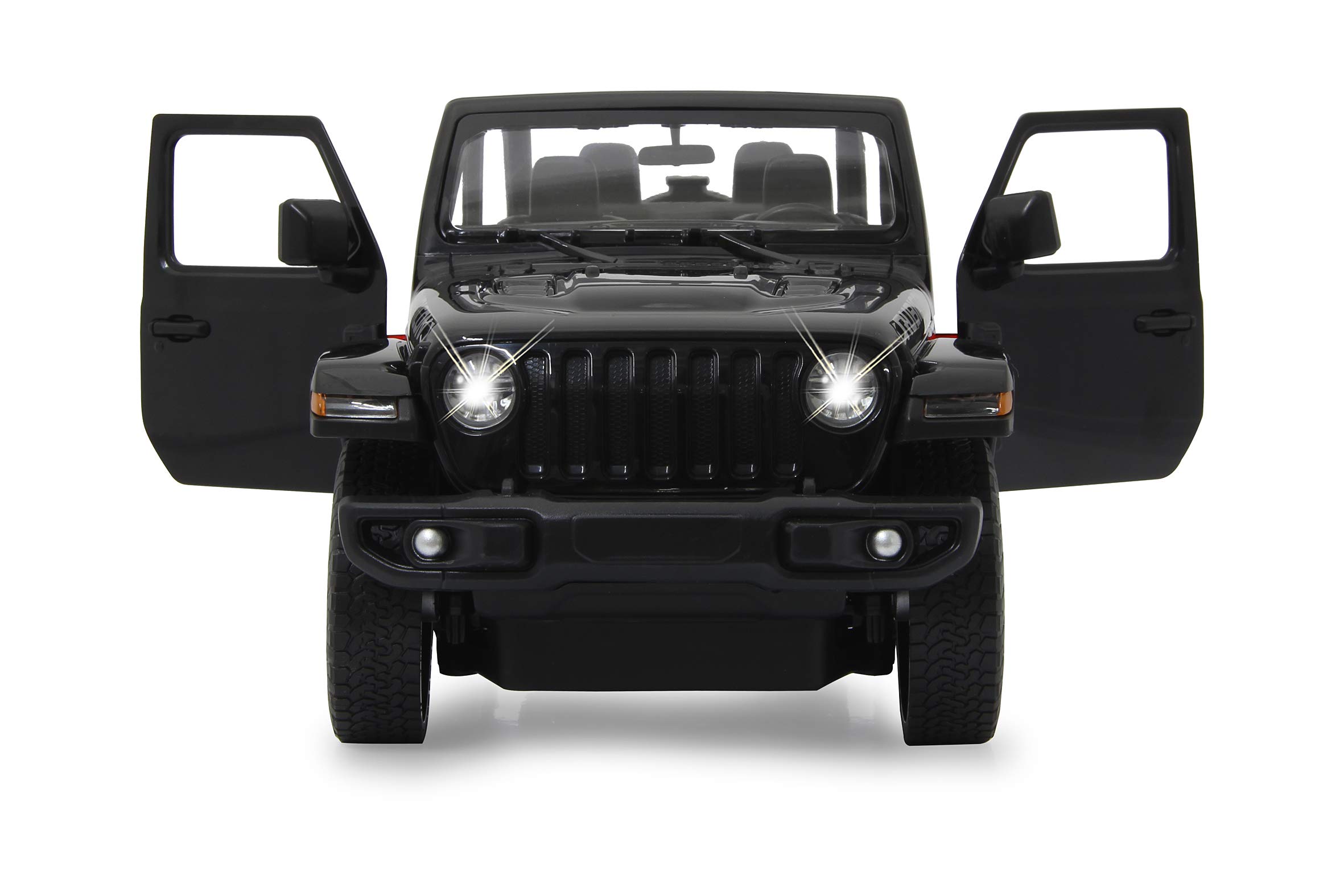 JAMARA 405180 - Jeep Wrangler JL 1:14 2,4 GHz drzwi ręczne - oficjalnie licencjonowane, do 1 godziny czasu jazdy, ok. 11 km/h, idealnie odtworzone szczegóły, szczegółowe wnętrze, światło LED, kolor