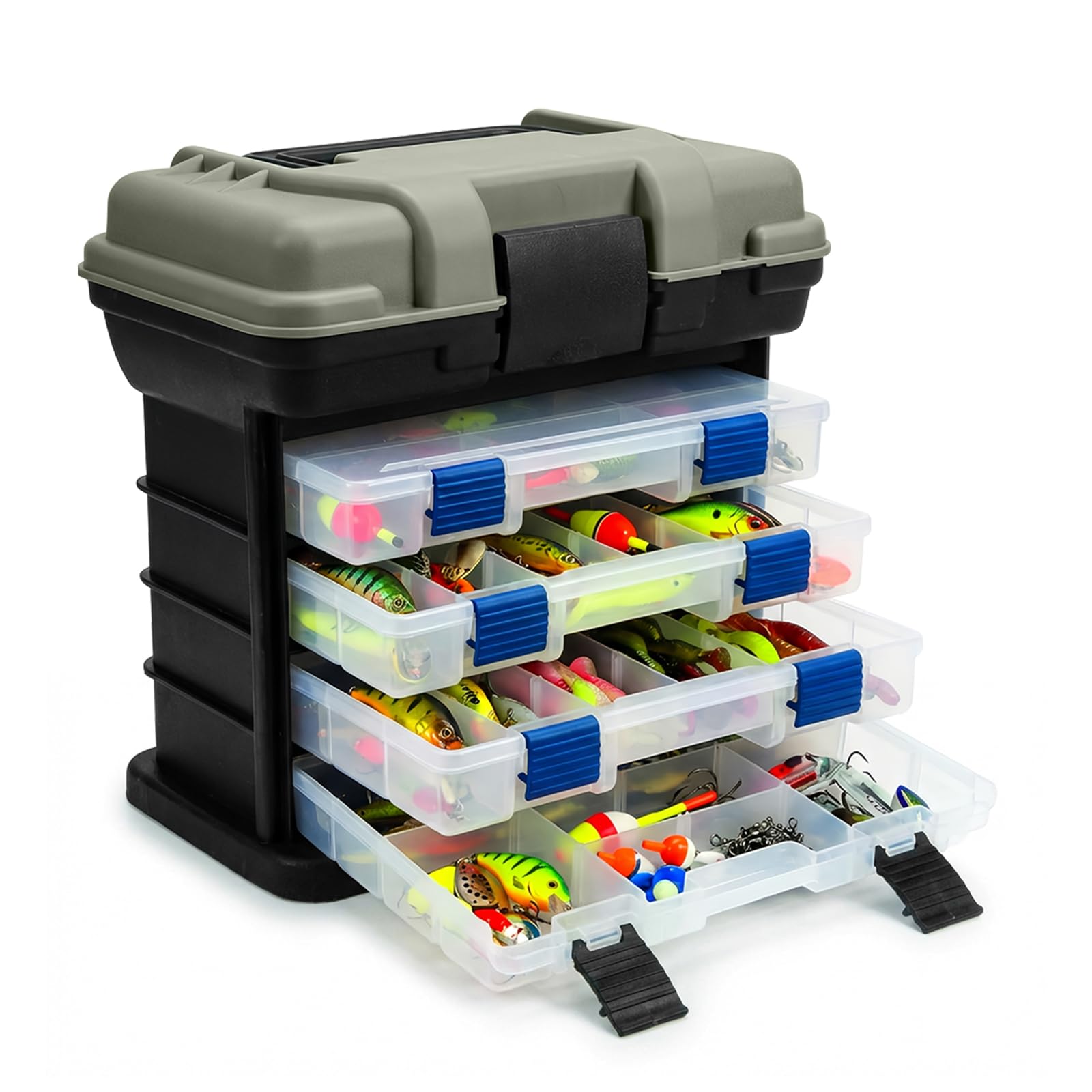 BREEZENEST Four-Tier Portable Tool Storage Case, Multi-Compartment Hardware Organiser Box with Adjustable Dividers, Lightweight Plastic Tool Box for DIY Tools, Screws, Accessories Storage