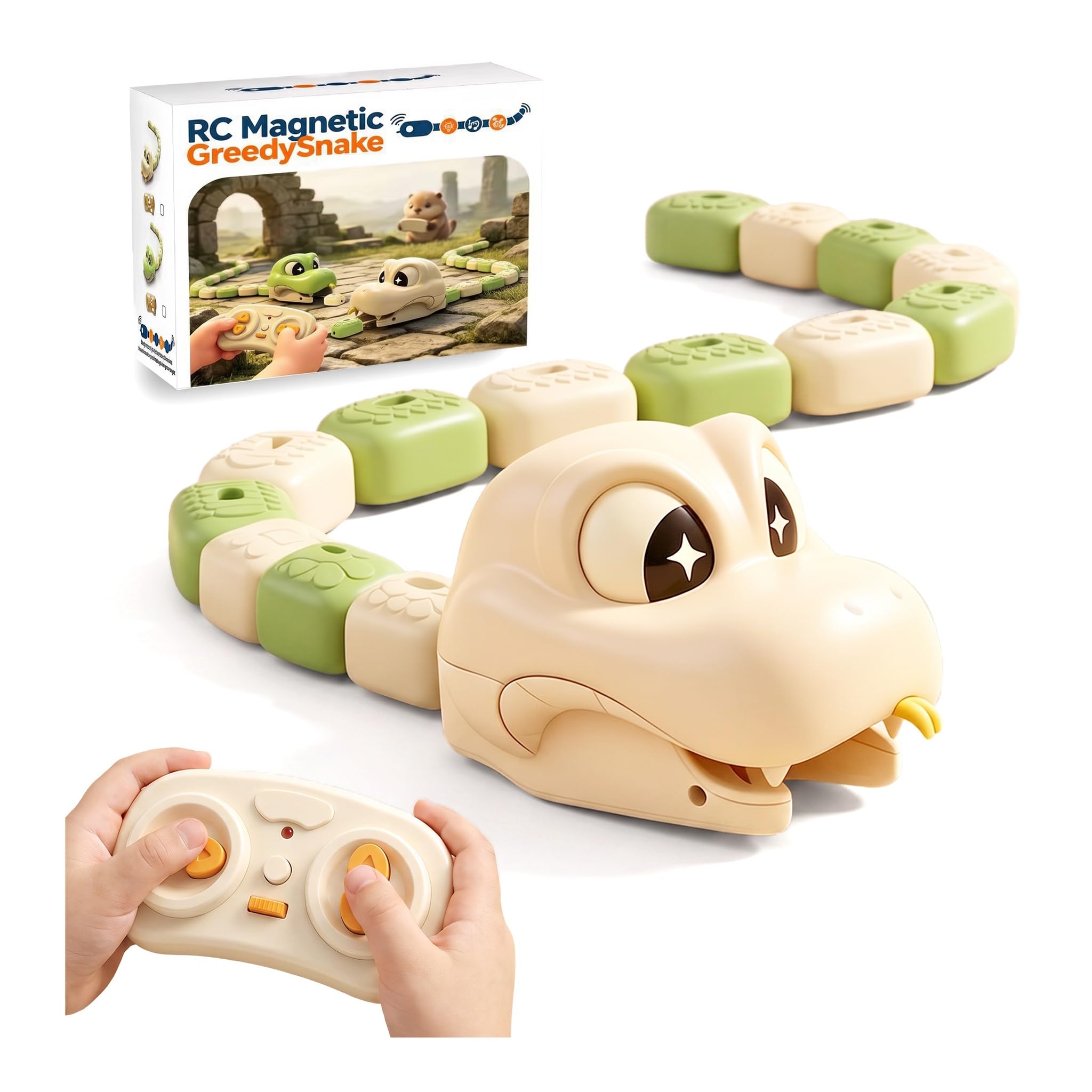 Magnetic Snake Game Toy Eating Itself, Remote Control Eating Snake Toys with Sound and Light, Interactive Parent-Child Competitive Game Race Car Toy for Kids Boys Girls