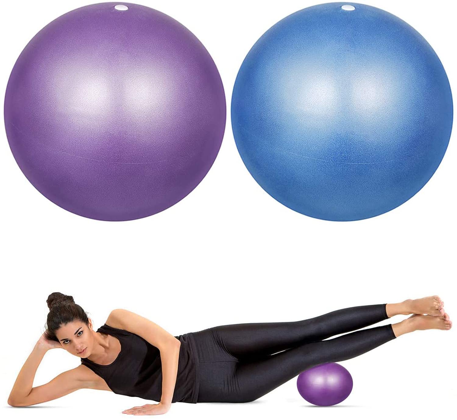 Small Exercise Ball 2 Pack Pilates Ball, Antiskid ball, Mini Exercise Ball with Inflatable Pipette for Yoga, Pilate, Office Ball Chair, Classroom Flexible Seating and Core Training