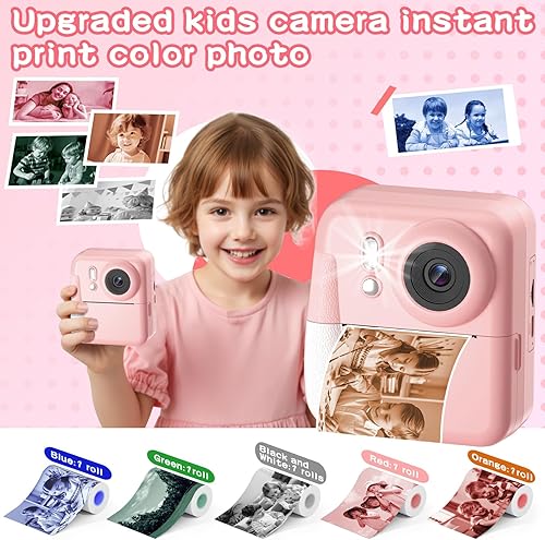 Miniatura 2 de Cámara para niños con impresión instantánea en color, cámara de impresión instantánea de doble lente para niños, cámara digital portátil de viaje
