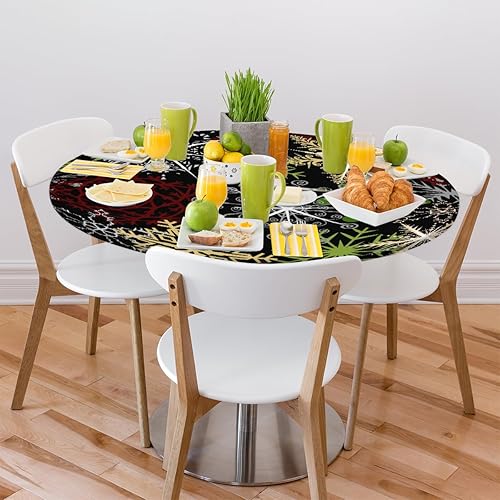 Vista 14 de cfpolar Mantel redondo ajustable de verano, hojas de palma tropical, borde elástico, mantel redondo lavable para uso en interiores y exteriores, se