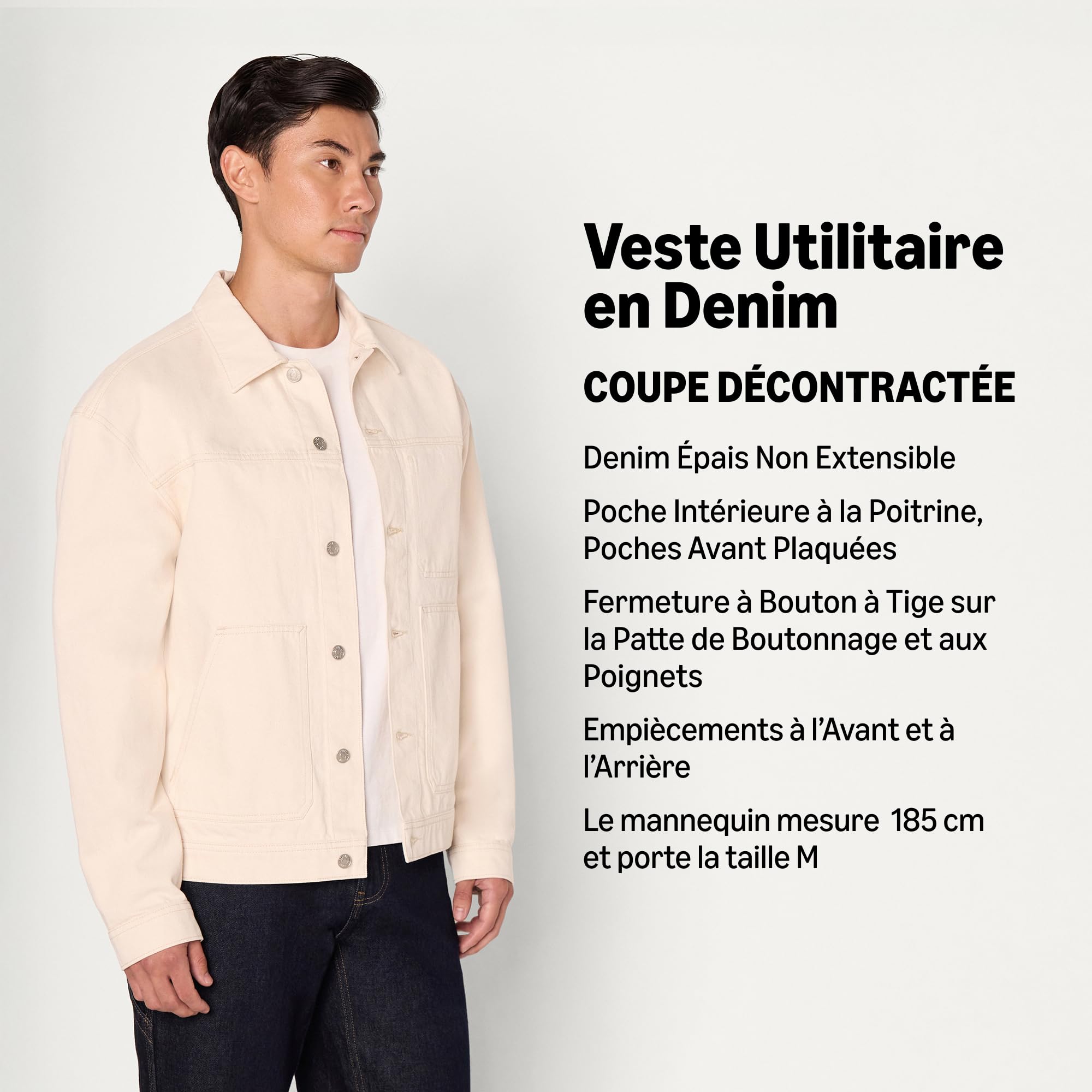 Amazon Essentials Homme Veste Utilitaire en Jean Rigide, Coupe Décontractée