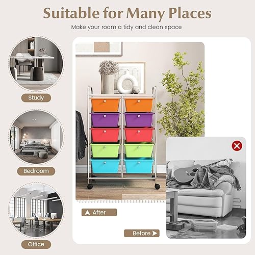 Vista 105 de LDAILY Carrito de almacenamiento con ruedas de 15 cajones, carrito rodante con cajones para aula, organizador de manualidades con ruedas con marco