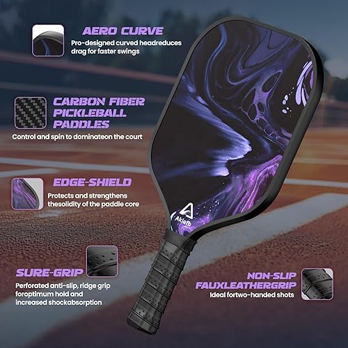 Miniatura 3 de Paletas de pickleball, Pickleball de fibra de carbono, núcleo de panal de polipropileno para control de potencia y giro, agarre cómodo