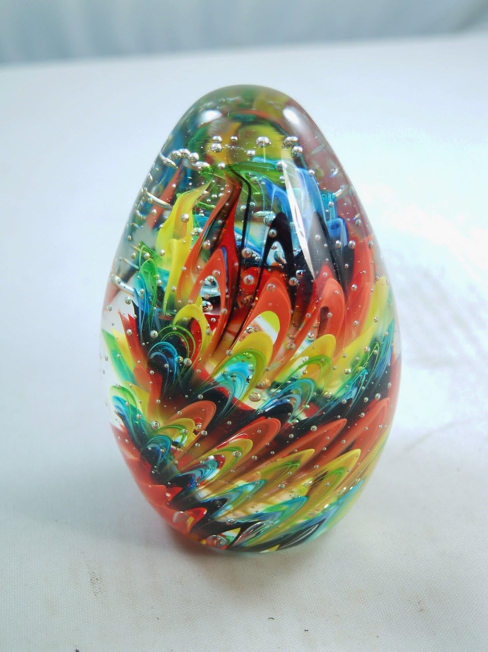 M Design Art Blown Rainbow Color Layer Swirls Egg Glass Paperweight [Kitchen]