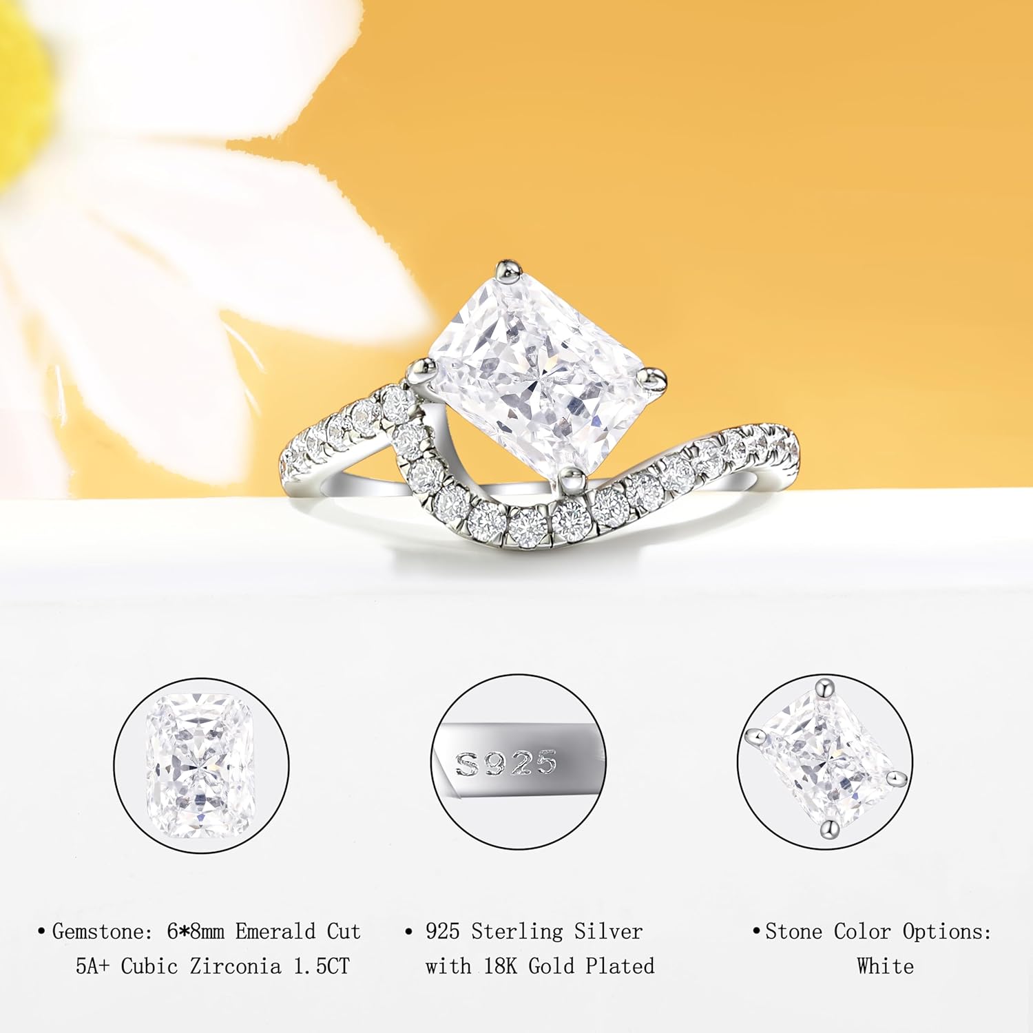 4.0CT Pear Shape Cubic Zirconia Engagement Wedding Ring For Her 925 Sterling Silver Teardrop Promise Bridal's Ring For Women