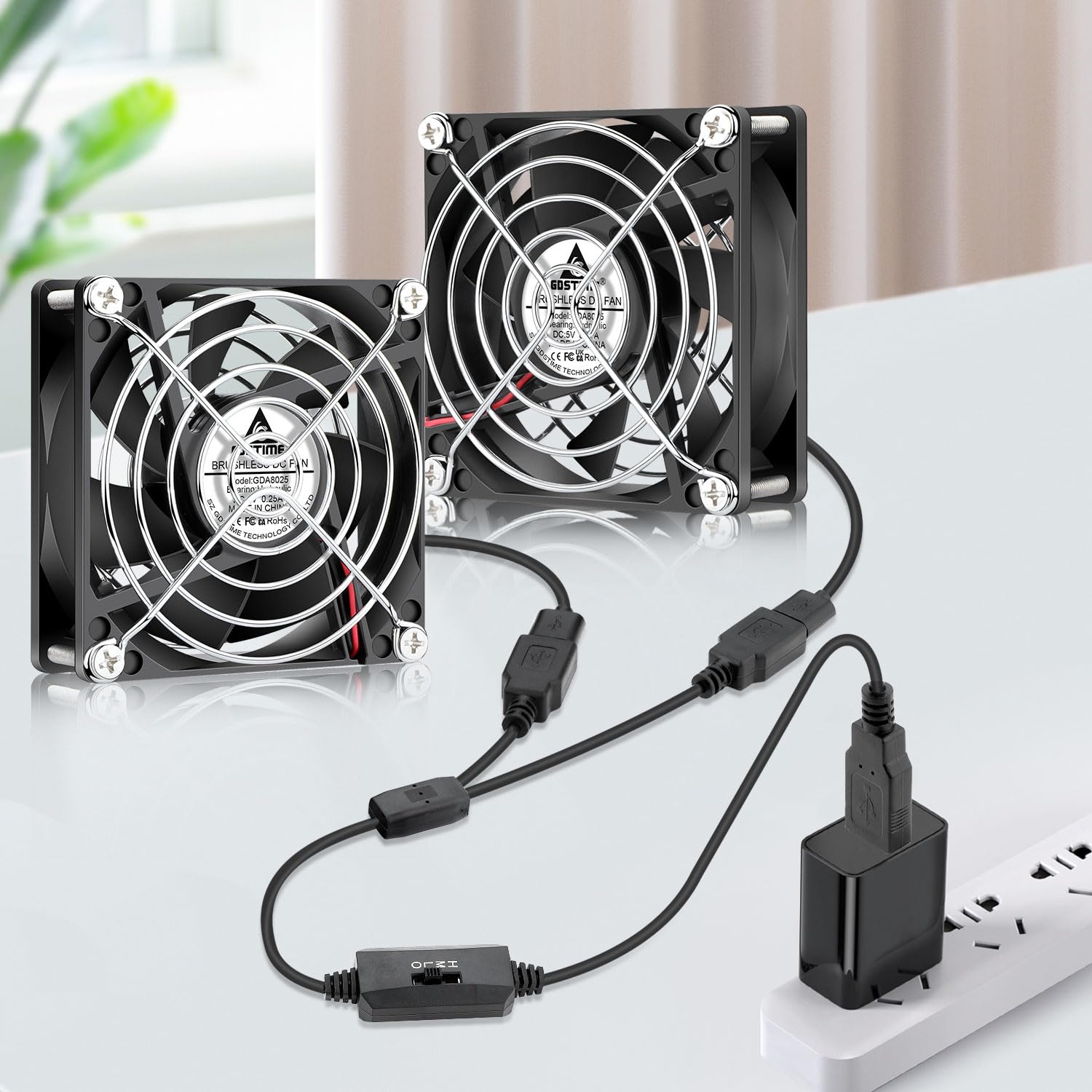 GDSTIME - Juego de 2 ventiladores para PC (80 mm, USB, 5 V, 80 x 80 x 25 ajustable)
