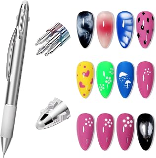 5-in-1 Nail Dotting Pen, Ballpoint Pen Design Dot Art Tools with 4 Size Marking for Nail Dotting, Rhinestones, Gradient, Chrome Powder, DIY Manicure and Home Salon Nail Art