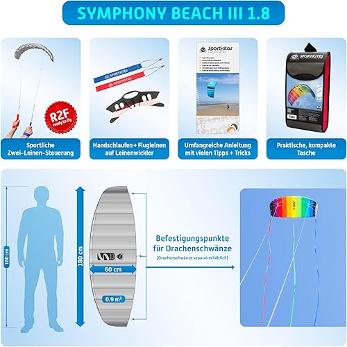 Miniatura 3 de HQ Symphony Beach III 1.8 Stunt Kite, Dual Line Foil Sport Kite