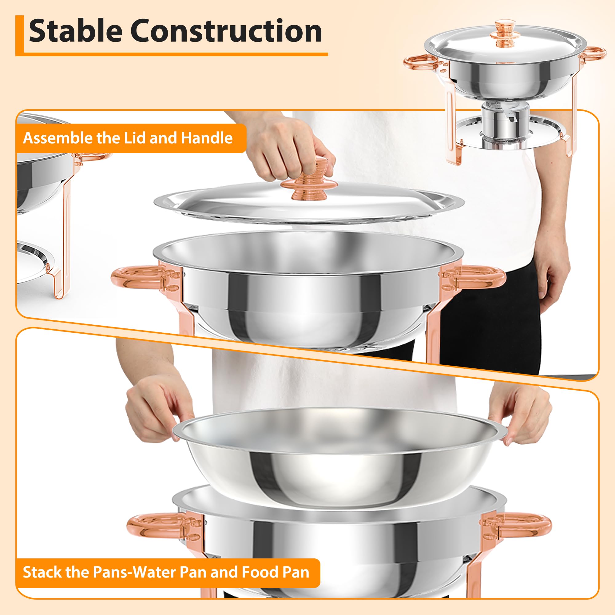 Chafing Dish Buffet Set, 5L Warmhaltebehälter Essen 6er Pack, Edelstahl Speisewärmer mit Deckel, Löffel & Pinzette, Rund Catering-Wärmespender für Hochzeiten Buffet Jede Party Veranstaltung Catering