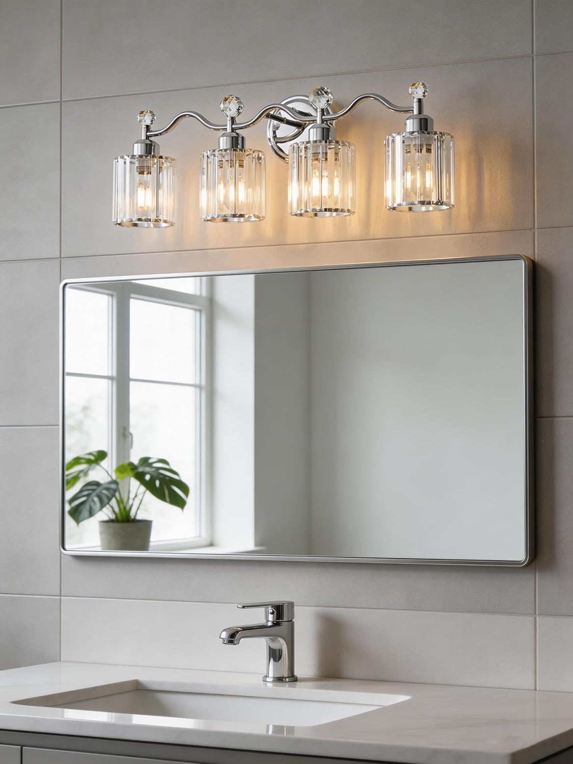 Chrome Bathroom Vanity Light, Modern Crystal Bathroom Ligth Fixture, 4 Light Vanity Lights, Light Fixtures Above Mirror, Wall Lamp for Mirror Living Room Cabinet Bedroom Porch