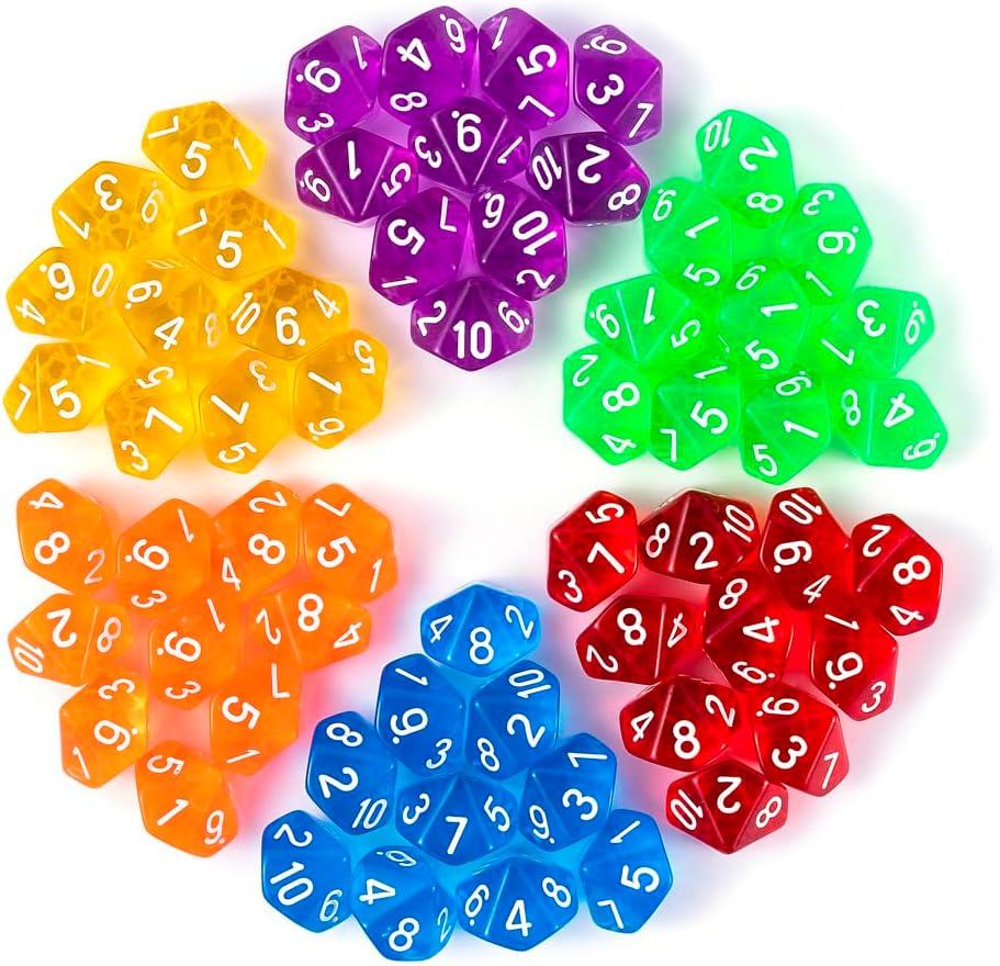 60 Pieces Polyhedral D10 Dice Set, 10 Sided Dice 16mm for RPG MTG DND Table Games (Color A)