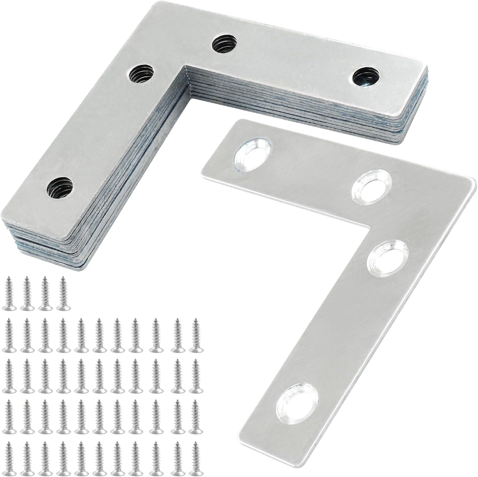 12 Pack L Shape Flat Bracket, 2.4" x 2.4" Stainless Steel Flat Corner Brackets, Corner Braces, Joining Plate, Repair Plate for Wood Furniture, Cabinet, Windows, Desks - Silver