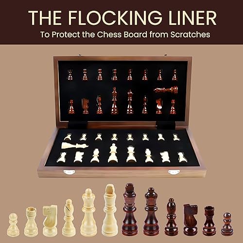 Miniatura 6 de AS Tablero de ajedrez para adultos  Juego de ajedrez y damas de madera de nogal - Juego de mesa de ajedrez  Plegable de 15 pulgadas - 2 reinas