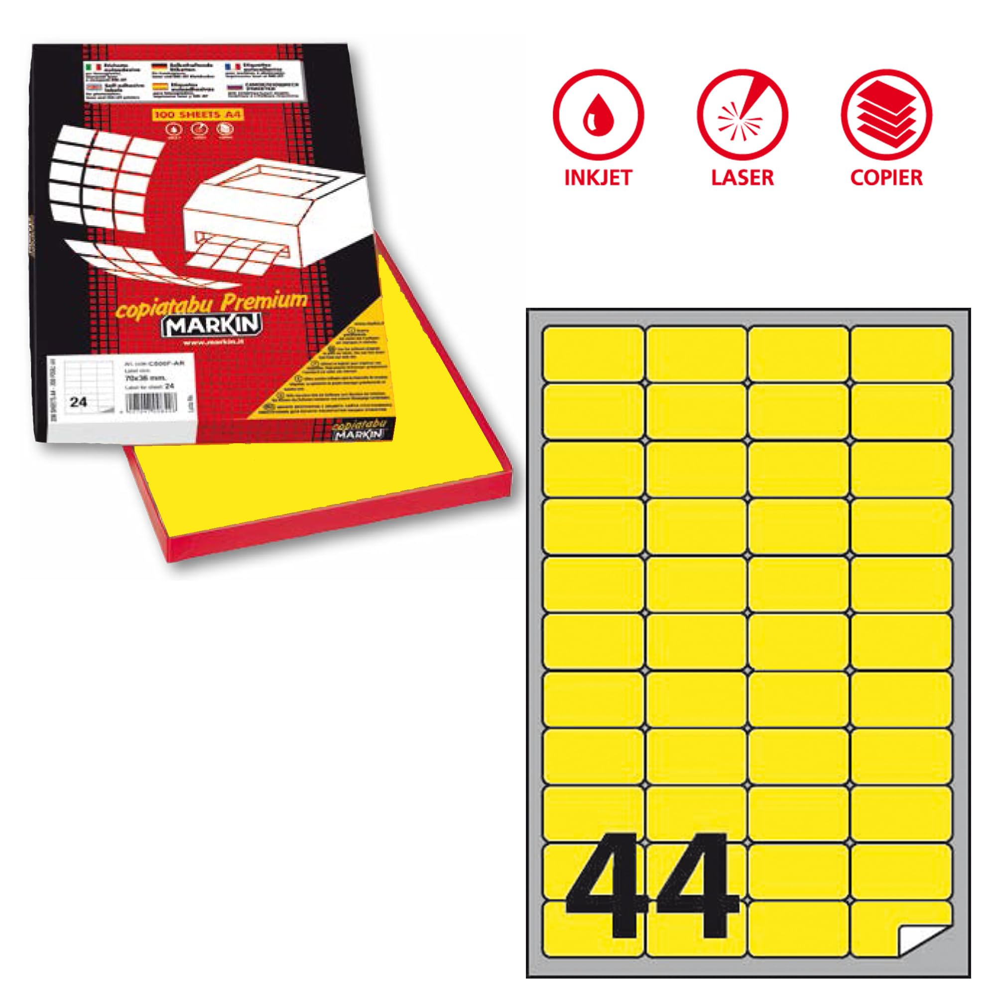 ETICHETTE A4 FLUO GIALLO 47 5X25MM
