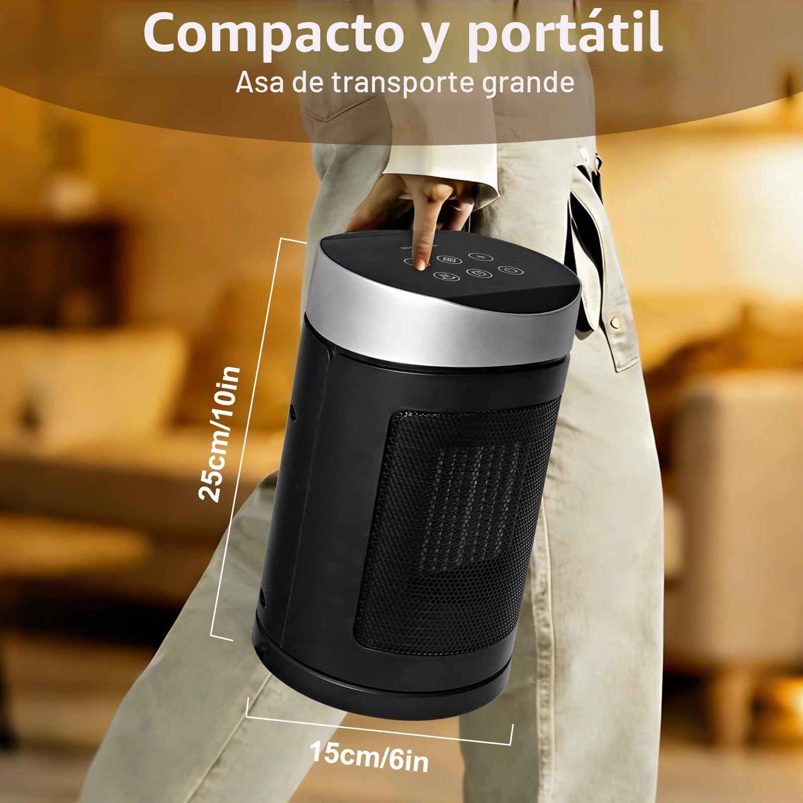 HOSSOM Calefactor Bajo Consumo, 1500W PTC Ceramico Radiador Electrico, 90° Oscilación, con termostato, temporizador 1-12H, 4 Modos, Modo ECO, Protección Sobrecalentamiento/Vuelco Apto interior
