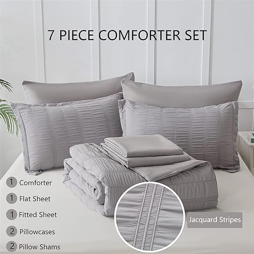 Miniatura 2 de KAKIJUMN Juego de edredón naranja quemado, tamaño matrimonial, juego de edredón y sábanas de sirsaca de 7 piezas, juego completo de ropa de cama de