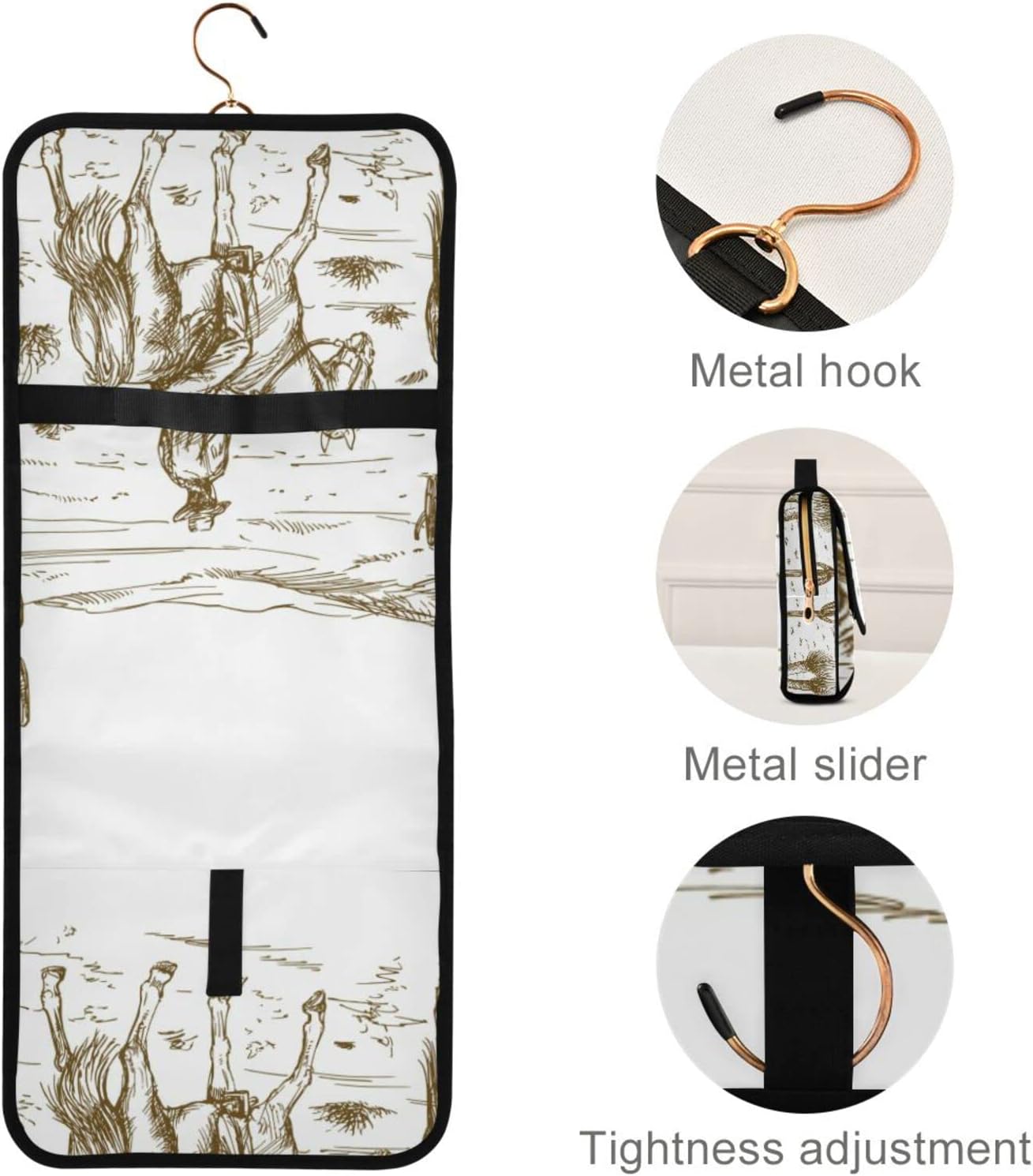 Western Desert Cowboys Travel Toiletry Bag Cosmetic Make up Brush Cases Hanging Water-resistant Accessories Organizer for Women 3PCS