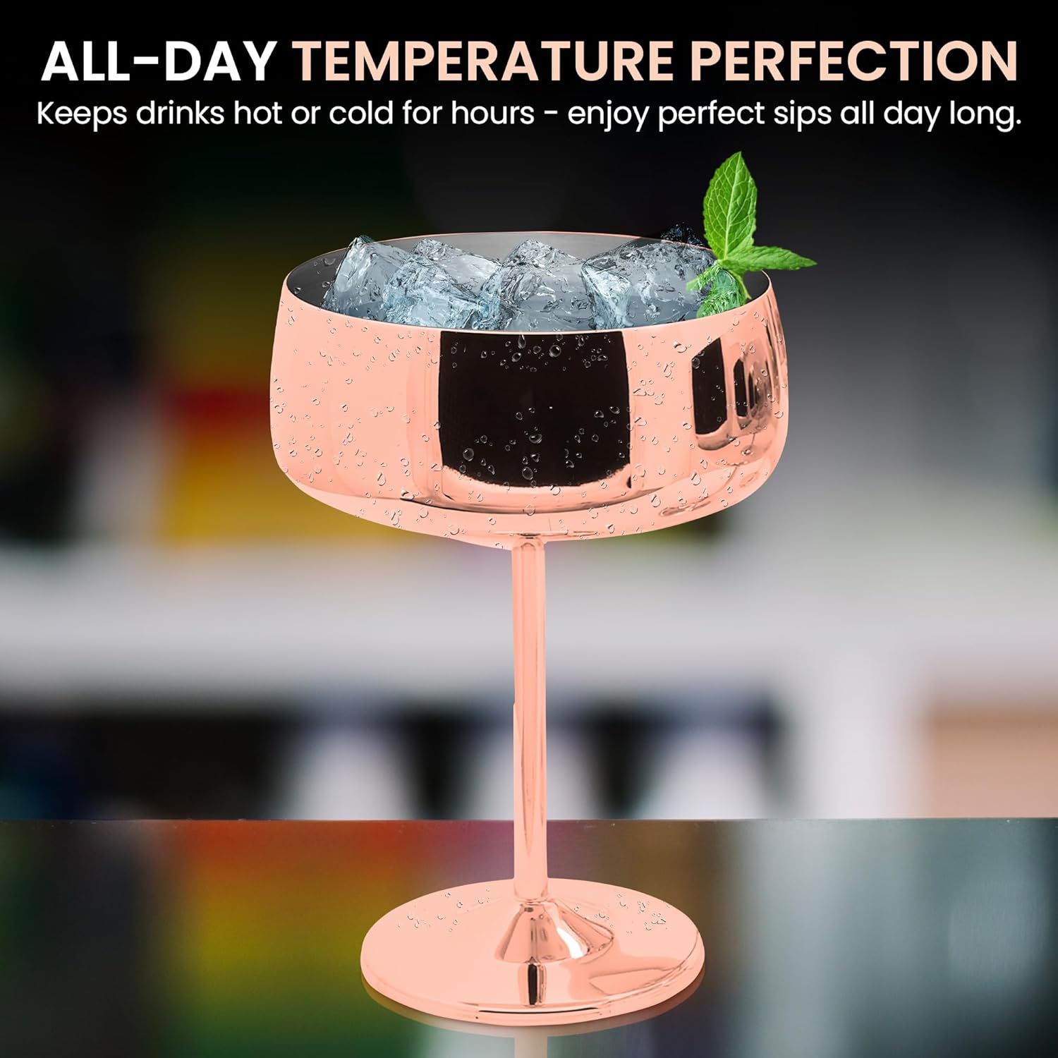 Cocktail Coupe Glasses - Espresso Martini Glasses Set of 4 - Stainless Steel Champagne Cocktail Glasses & Mug Cups - 15 oz Matte Copper Martini Glass Gift Set