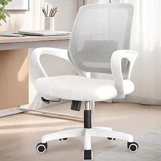 NEOCHAIR M28 Ergonomic Mesh Office Chair with Lumbar Support, Adjustable Height & Swivel - Breathable Mid-Back Task Chair for Home Office (Ivory)