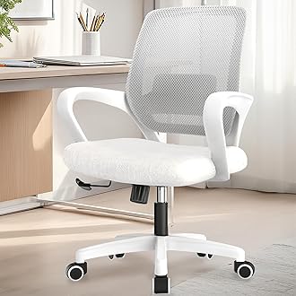 NEO Chair Office Desk Ergonomic Mesh Computer Chair with Lumbar Support Adjustable Height Swivel Rolling Wheels Comfy Mid Back Task Chair for Home Bedroom Vanity Study (Ivory)