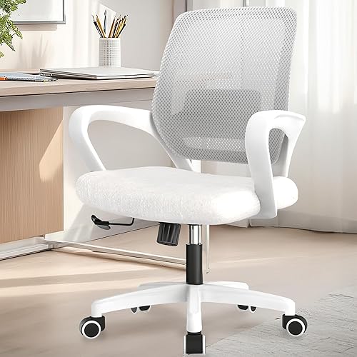 Vista 12 de NEO CHAIR Silla de escritorio para oficina ergonómica de malla para computadora con soporte lumbar, altura ajustable, ruedas giratorias, cómoda, Gris