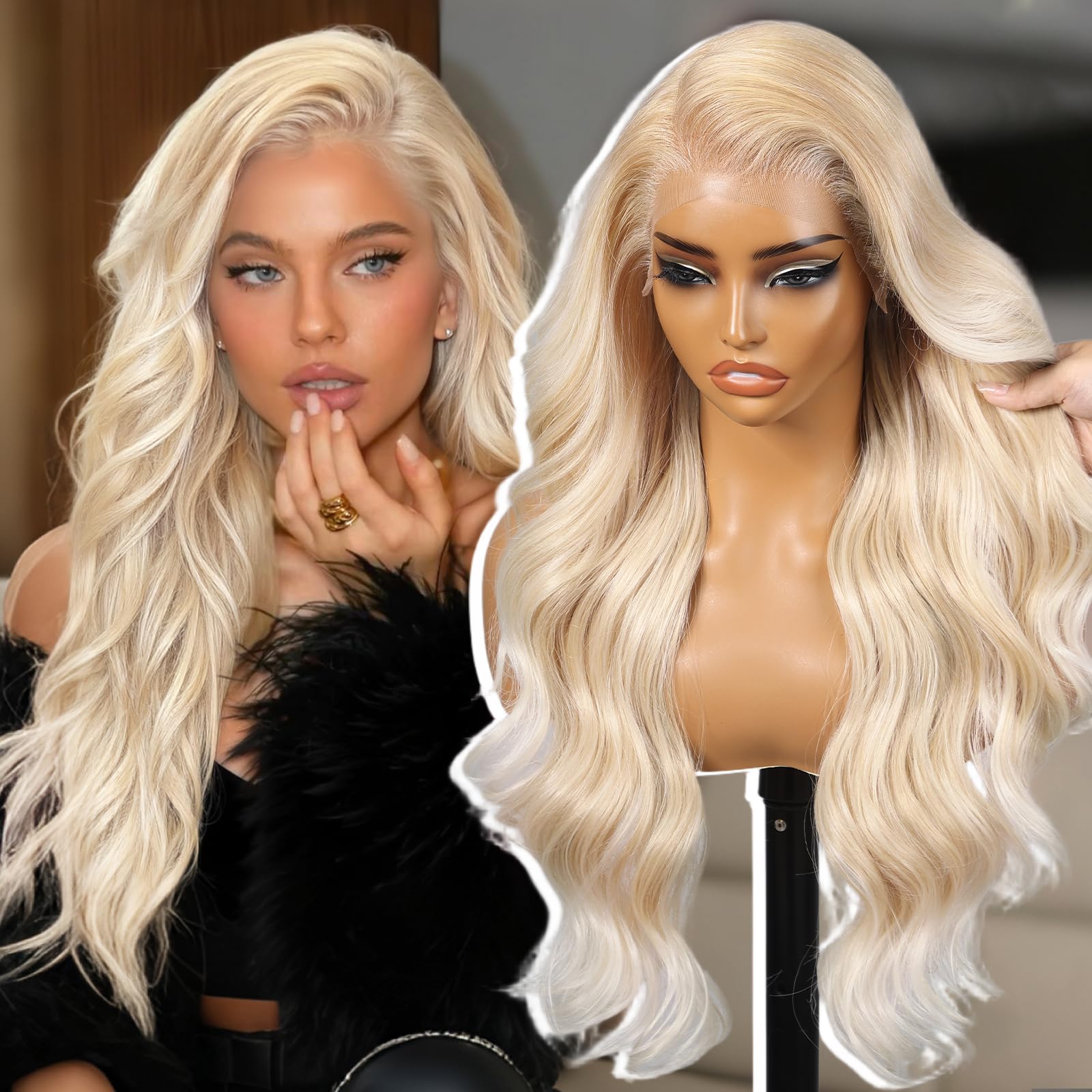 KOME Blonde Curly 13×6 Synthetic Lace Front Wig for Women 26IN