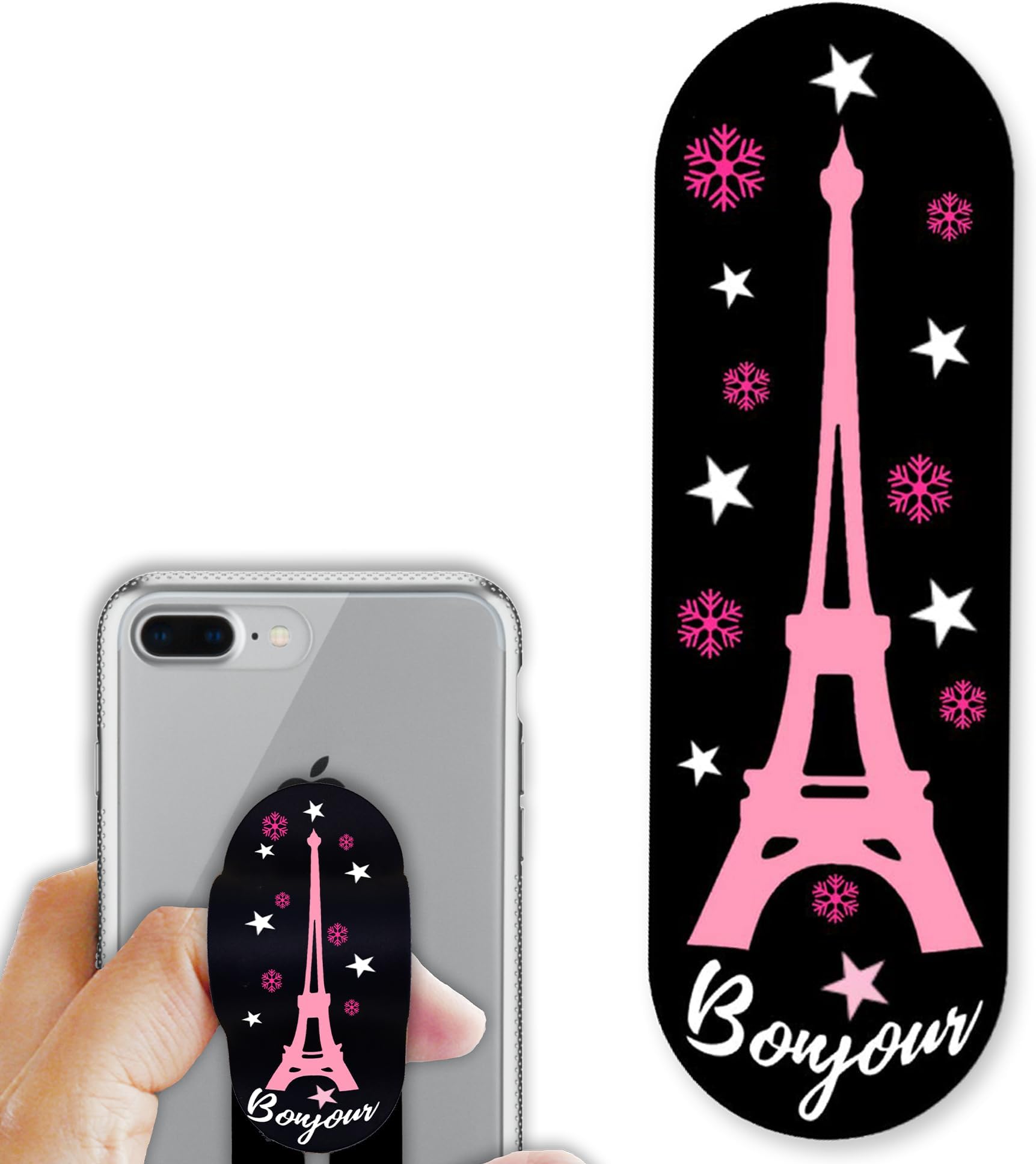 Regor Tabletop Finger Grip & Mobile Holder Mobile Stand Phone Holder for Hand & Mobile Back Holder Grip Great for Selfie & Works as iPhone Stand & Android Phone Stand - Eiffel Tower (Black)