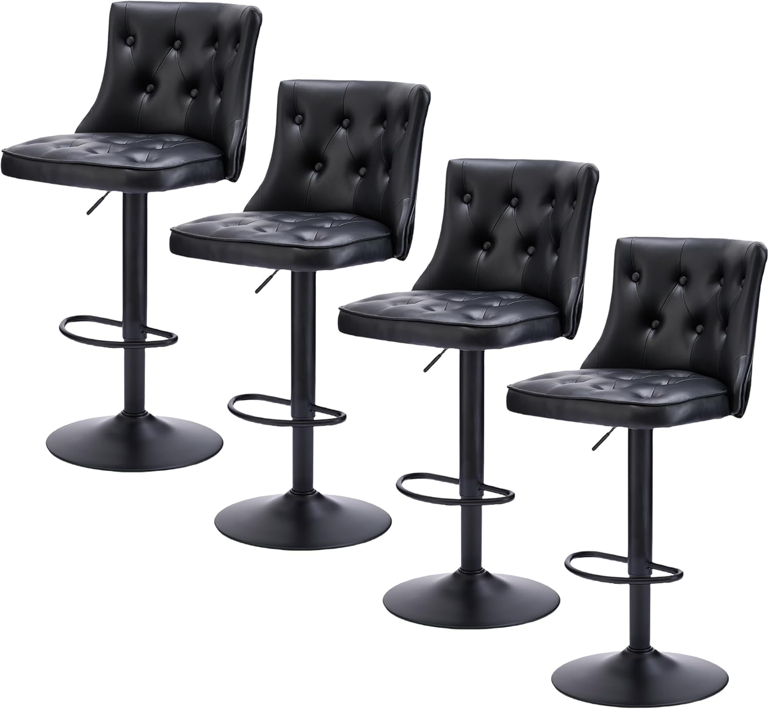 FIRAVOE Bar Stools Set of 4, Adjustable Swivel Bar Stools with Backs, Counter Height Bar Stool for Kitchen Island, Black Faux Leather Chairs Bar Stool 25"-34" (Black, 4PCS)