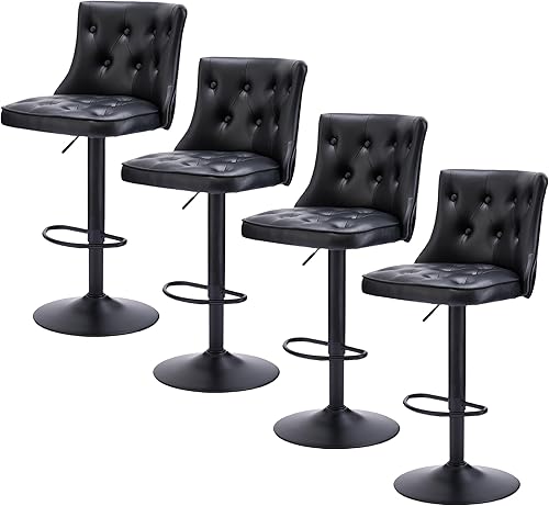 Miniatura 13 de Juego de 2 taburetes de bar, taburetes de bar giratorios con respaldo, taburete de bar ajustable de altura de mostrador de 25 a 34 pulgadas,