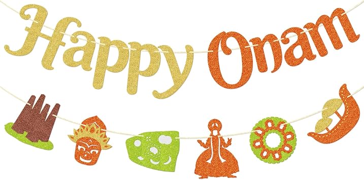 Happy Onam Banner, Hindu Harvest Festival Decorations, Indian Traditional Onam Party Decorations, pre-strung