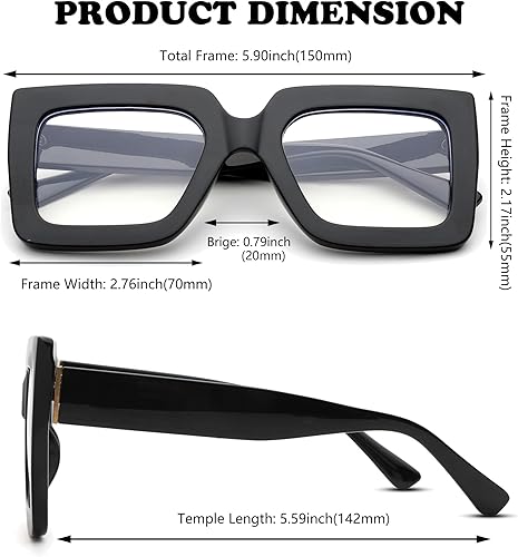 Miniatura 9 de NULOOQ Elegantes anteojos cuadrados gruesos de gran tamaño para mujer, sin receta, transparentes, para computadora