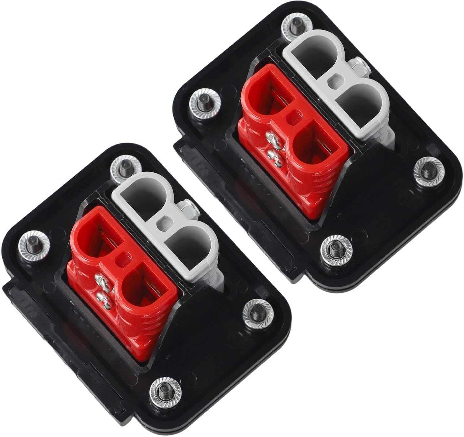 Dual Flush Mount Bracket Panel for 50A 600V Connector, 12-6 AWG Wire Terminal Block with Quick Connect, PC Fireproof Housing for EV Battery, Motor, Industrial Power Distribution, Black Red Gray(2PCS)