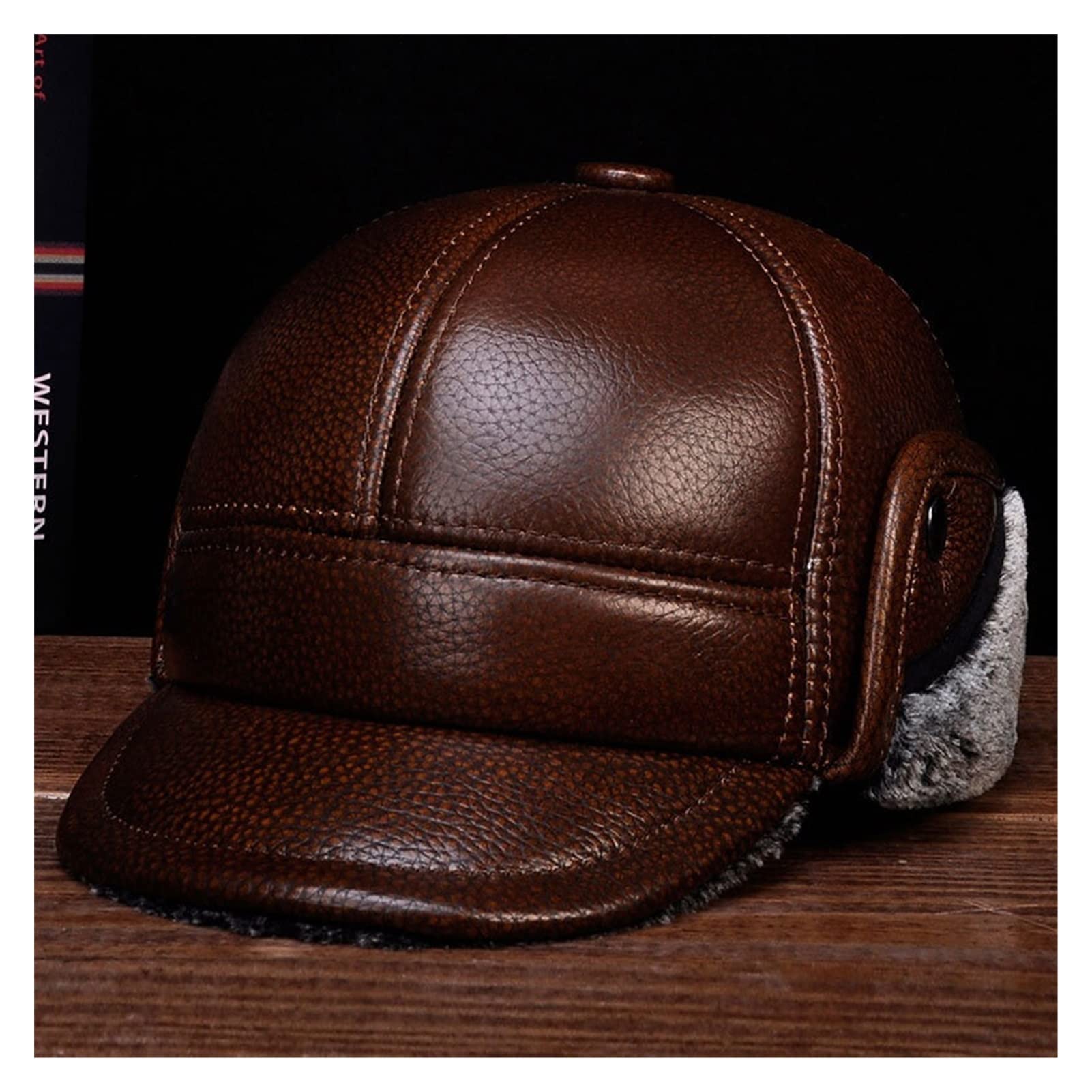 Uomini Genuine Cowboy Cowboy Bomber Cappello Maschio Maschile Inverno all'aperto Caldo Falso f-ur Berretti da Baseball(Brown,XL(57 58cm))