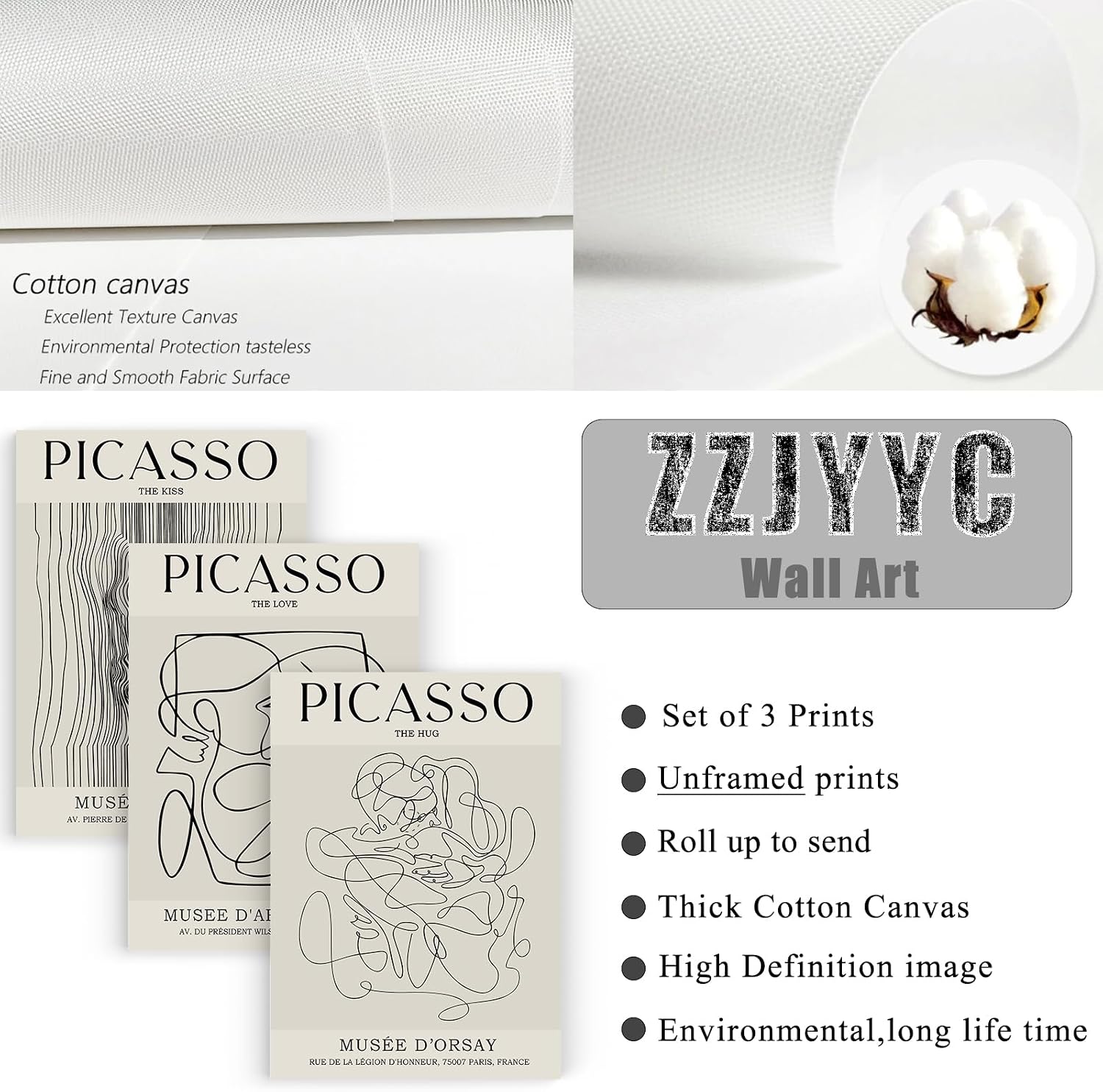 Picasso Abstract Female Line Wall Art Prints for Bedroom Picasso The Kiss, The Love, The Hug Poster Wall Decor Set Black White Minimalist Canvas Paintings Gallery Exhibition Prints 16x24 inch Unframed