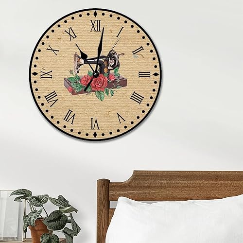 Vista 132 de Relojes de pared de madera para máquina de coser de flores, relojes sin marco, 10 pulgadas, brillante, silencioso, sin tictac, funciona