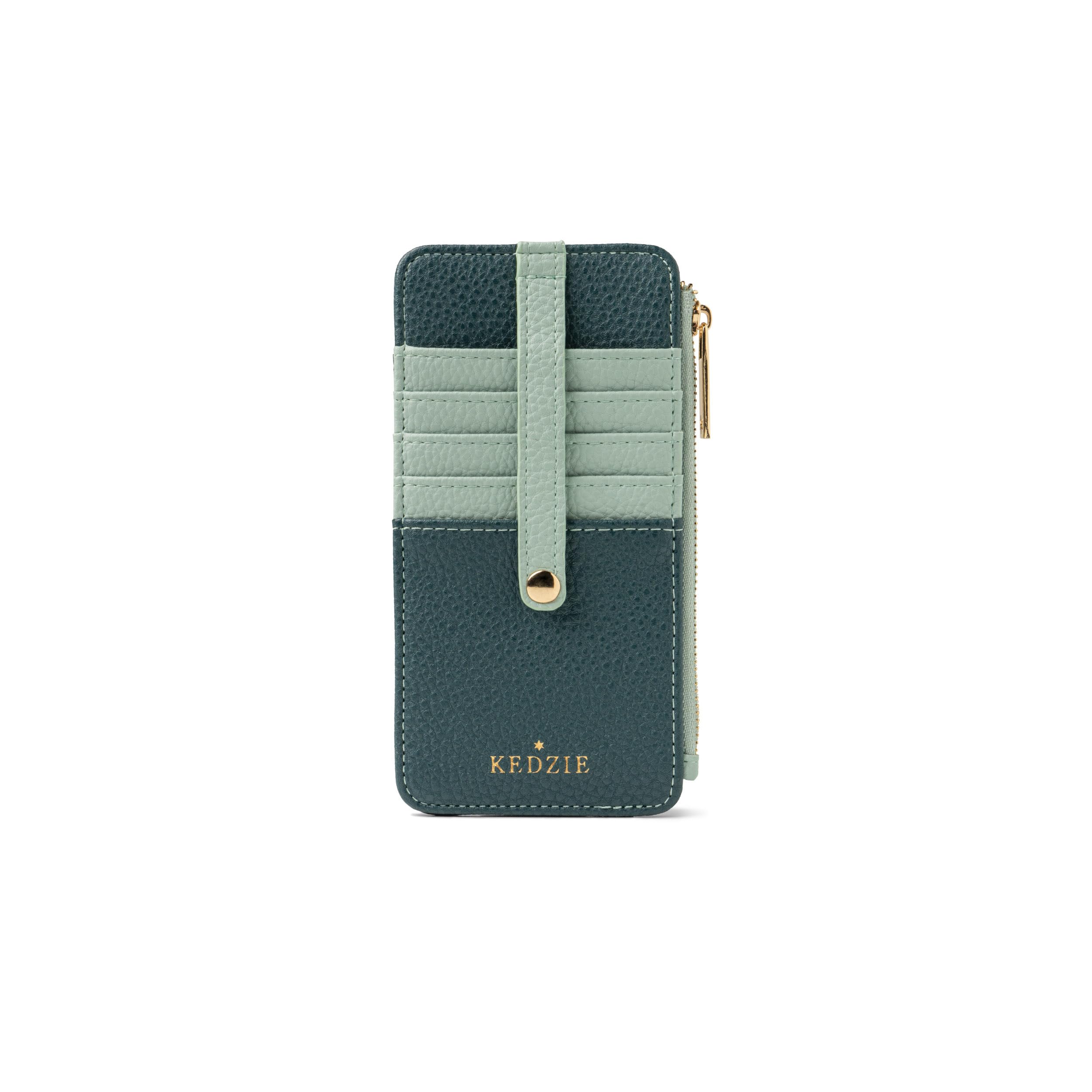 KEDZIE Essentials Only Women's Zippered Wallet in Vegan Leather Small Card Holder Wallet Exterior ID Window - Teal V2