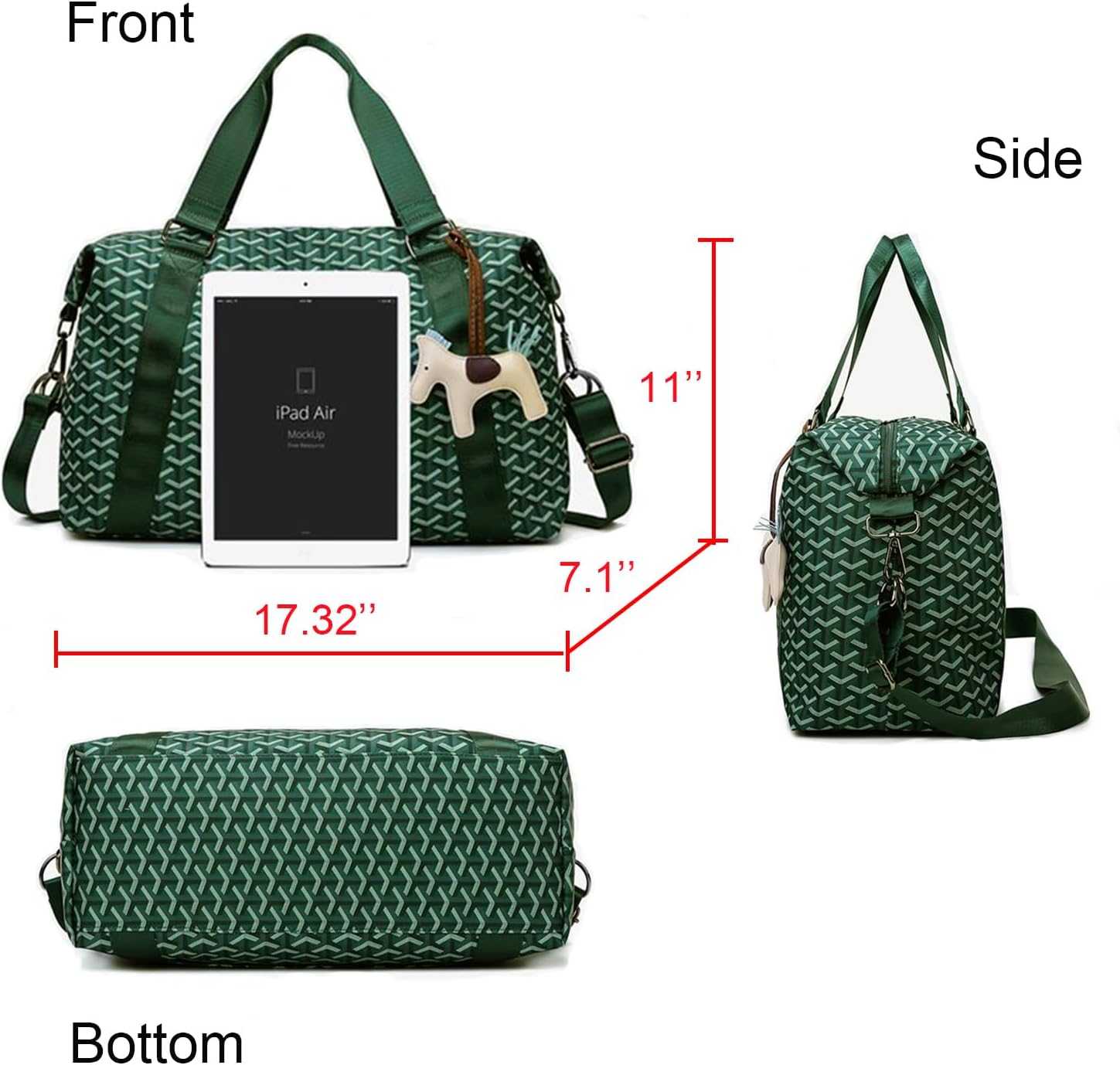 Weekender Duffel Sport Gym Bag Overnight Travel duffle Bags with Wet Pocket S1-Check Green - Image 3