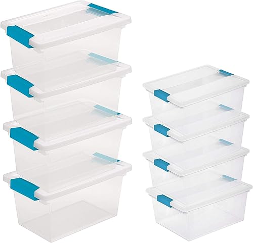 Sterilite Bolsa de almacenamiento de plástico multiusos, tamaño mediano, paquete de 4 unidades y bolsa grande de plástico transparente multiusos,