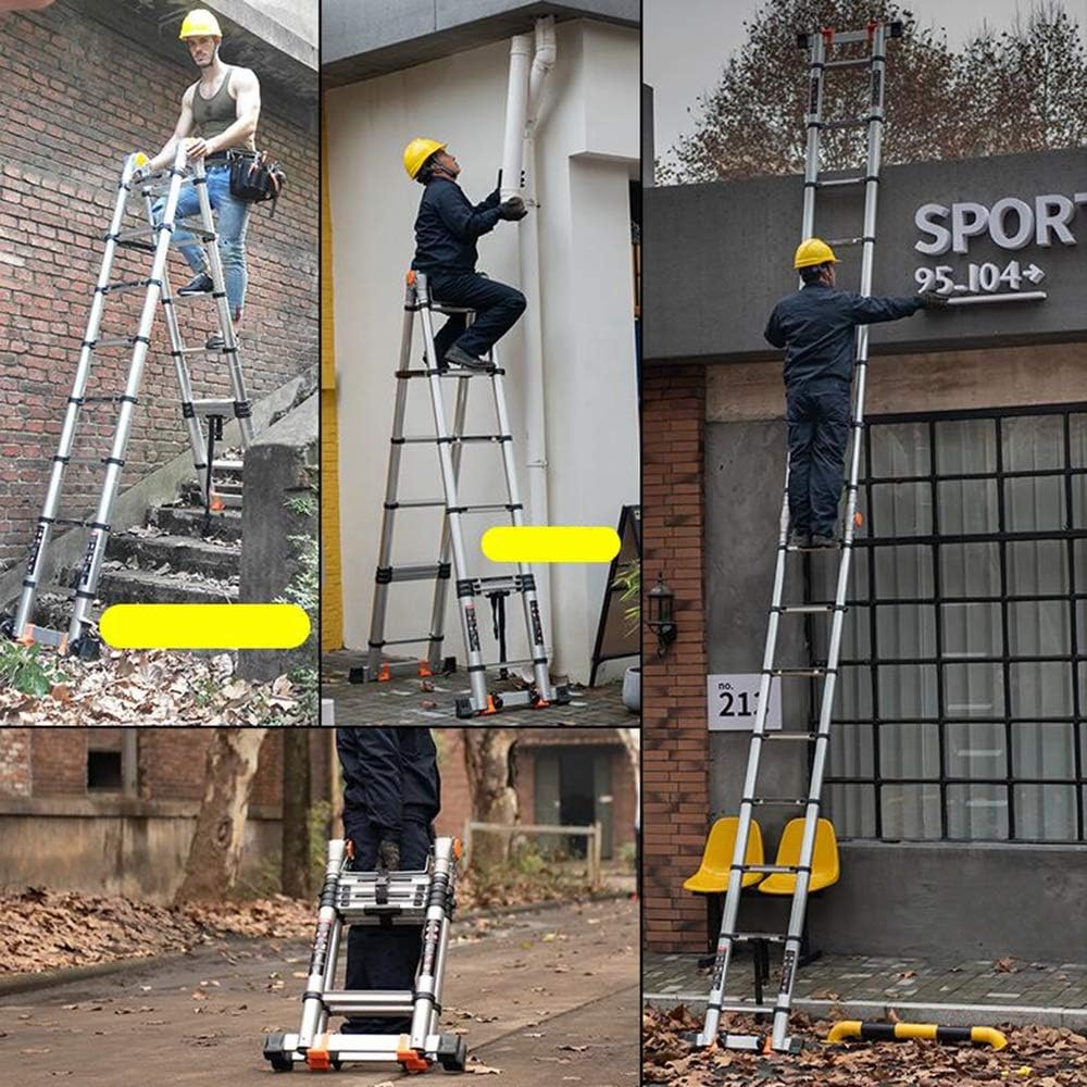 Extension Ladder Wide Pedal 75cm, Straight Ladder 3.8m (12.47 Ft)—Herringbone Ladder 1.9+1.9m, EN131 Certified, Bearing 330lbs/150Kg.