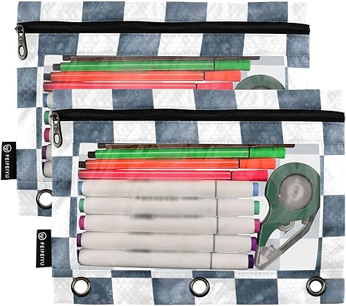 Miniatura 2 de Bolsas para carpetas, bolsa para lápices de tablero de ajedrez de mármol gris para carpeta de 3 anillos, paquete de 2 bolsas transparentes con