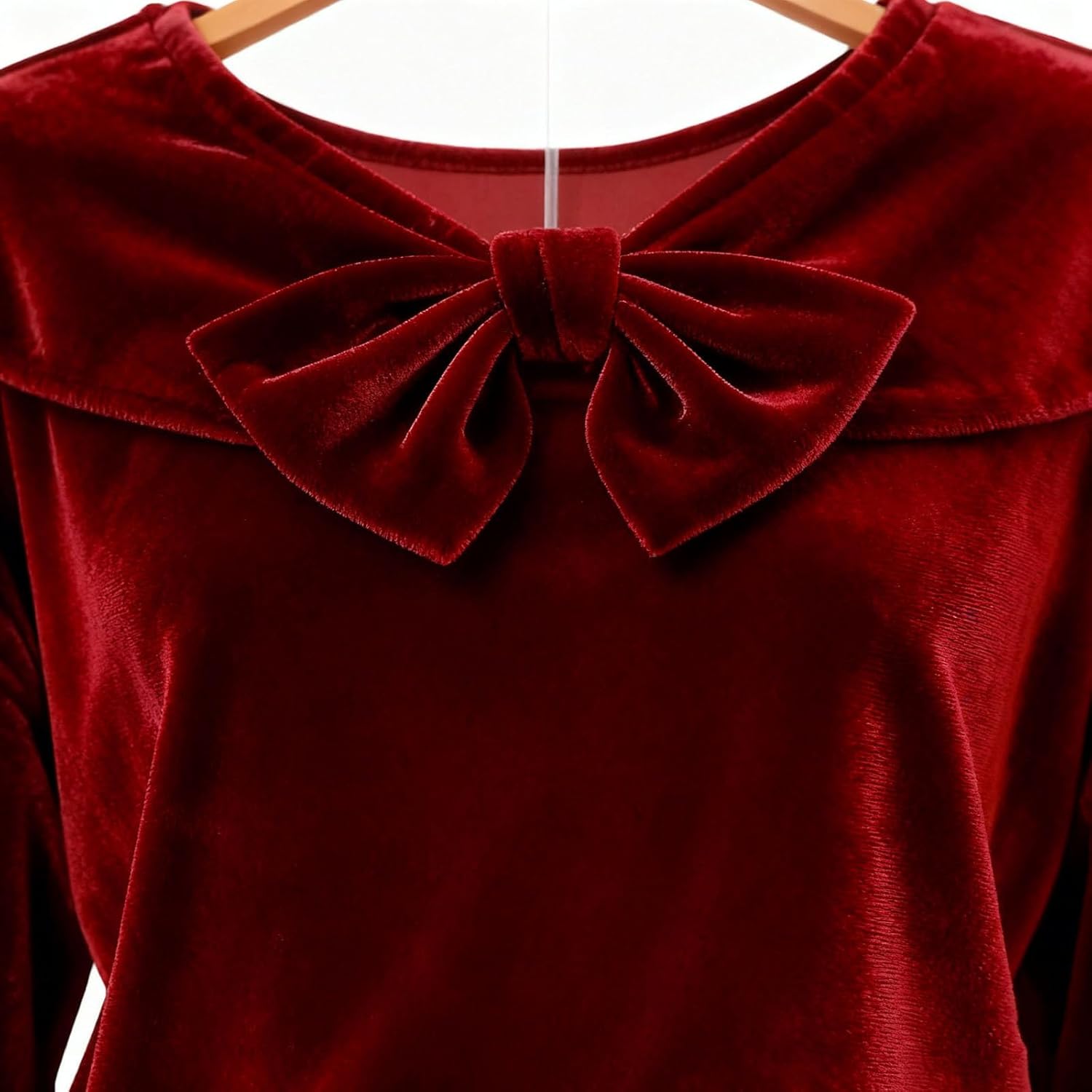 Womens Velvet Shirts Dressy Casual Blouse Elegant Bow Tie Tops for Holiday Party Cute Puff Long Sleeve Tunic Tshirt