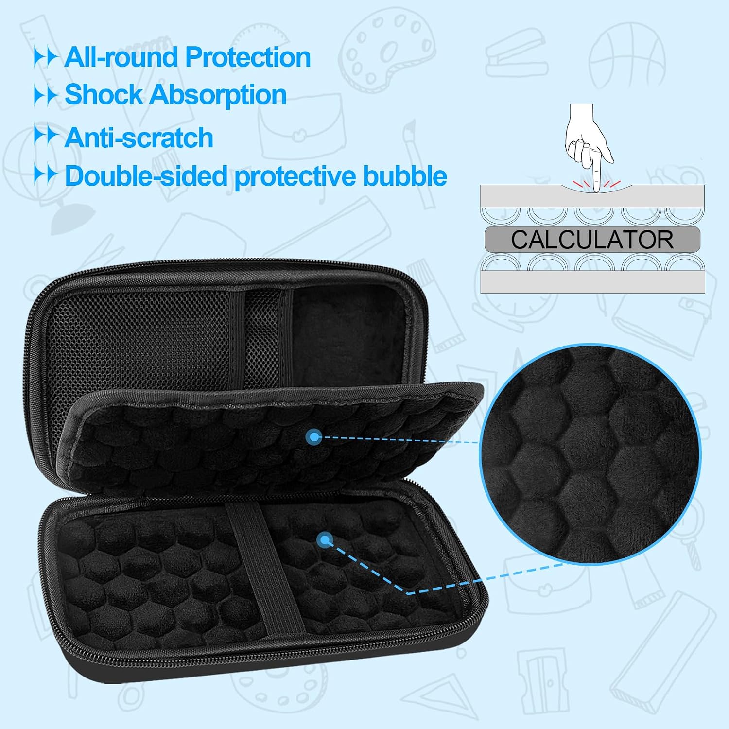 Hard Case Compatible with Texas Instruments TI-84 Plus CE/TI-84 Plus/TI-Nspire CX II CAS/TI-Nspire CX II/TI-83 Plus/Casio fx-9750GII Graphing Calculator, Storage Box with Bubble Protection-Black