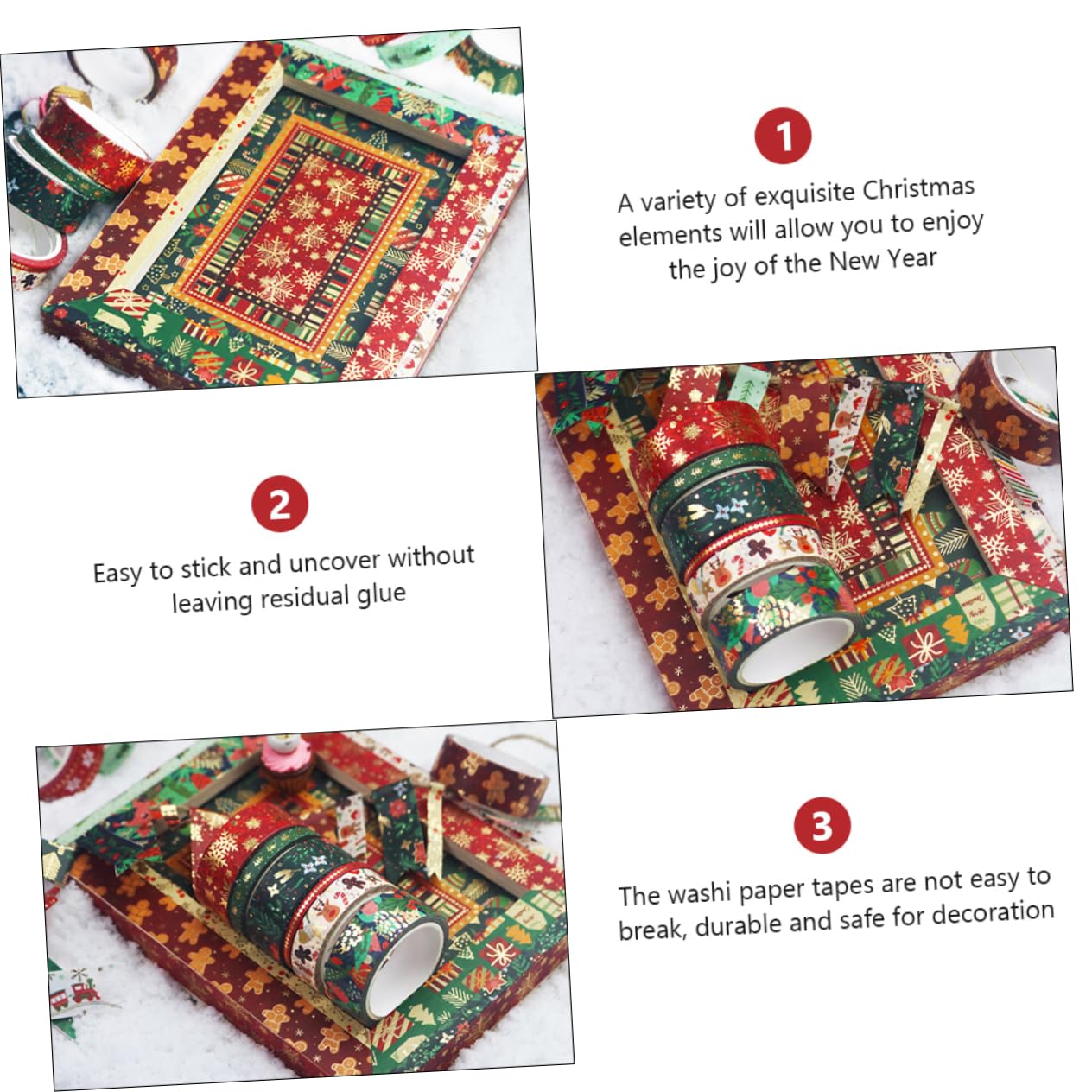 VILLCASE 63rotoli Nastro Adesivo Decorativo Natalizio Washi Tape Con Motivi Festivi Per Crafting e Decorazioni Di Natale Facile Da Staccare e Riposizionare Senza Residui Di Colla