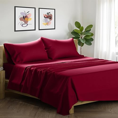 XOOX Linen Juego de sábanas King de algodón egipcio, 1500 hilos, 4 piezas, sábanas de algodón egipcio, sábanas de lujo tamaño King, sábanas